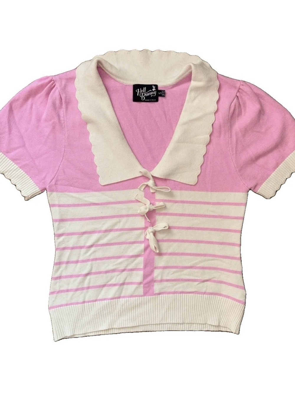Hell Bunny Jennie Top Candy Pink/Ivory Size Small